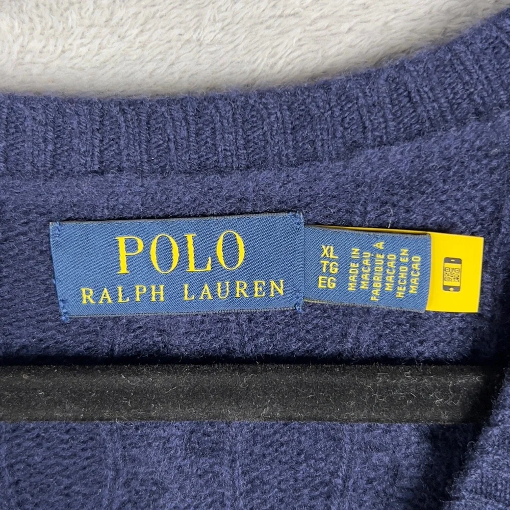 Polo‎ Ralph Lauren Cable-Knit Wool Cashmere V-Neck Sweater Vest Men’s XL Navy